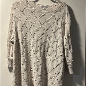 Light Cream Diamond Pointelle Crewneck Sweater by Loft
